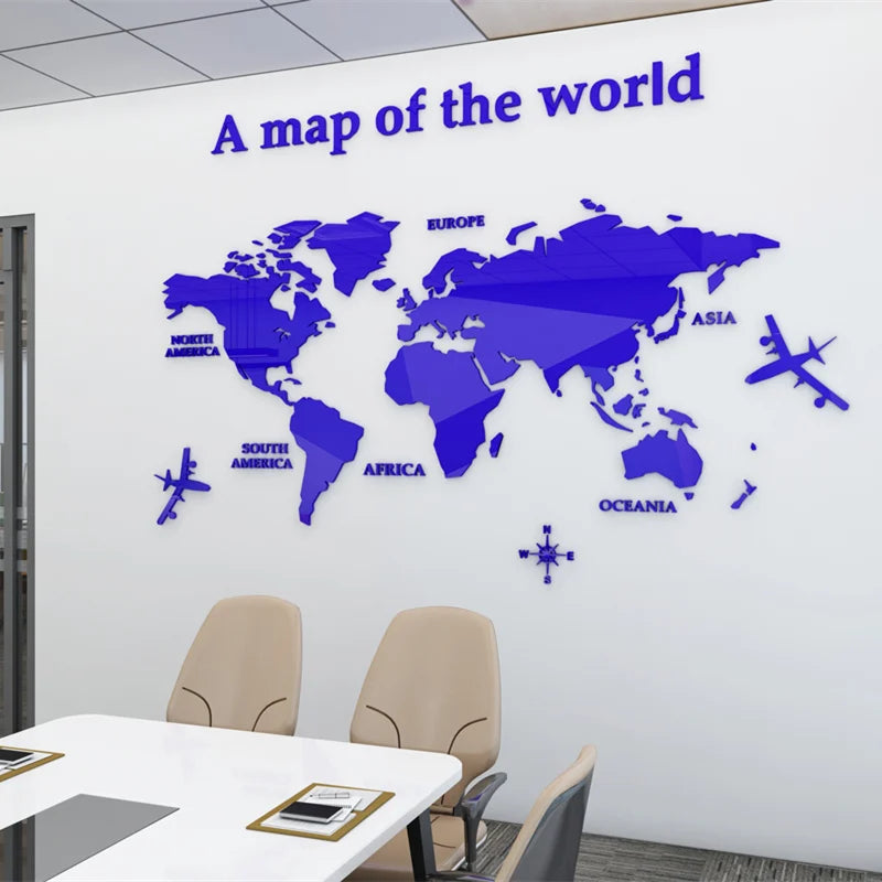 World Map Acrylic Wall Mirror Stickers