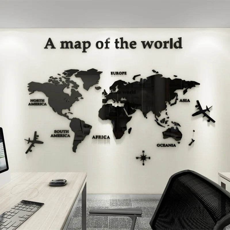 World Map Acrylic Wall Mirror Stickers