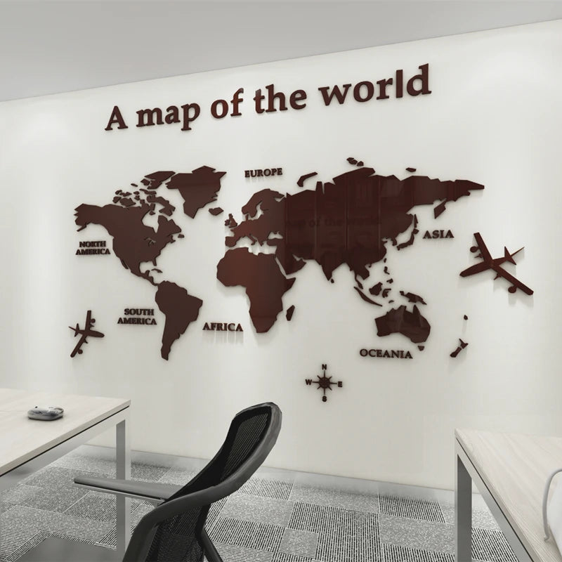 World Map Acrylic Wall Mirror Stickers