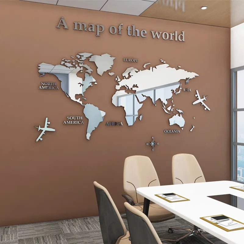 World Map Acrylic Wall Mirror Stickers