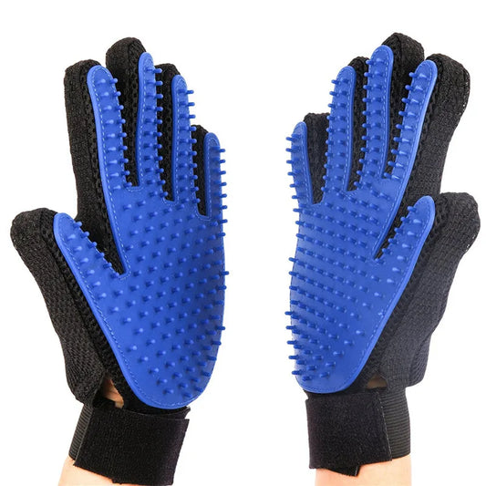 Dos guantes de goma para cepillos para mascotas