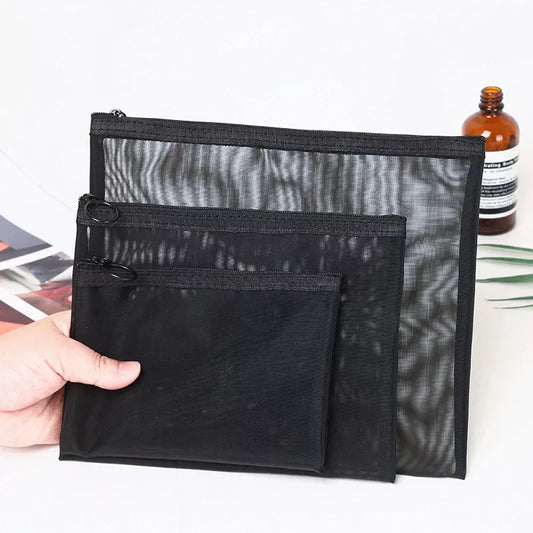 Women's Black Mesh Cosmetic Bag