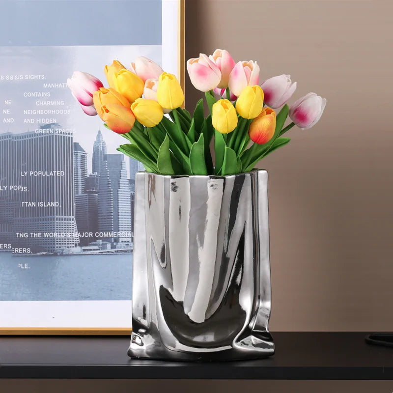 Silver Ceramic Flower Vase