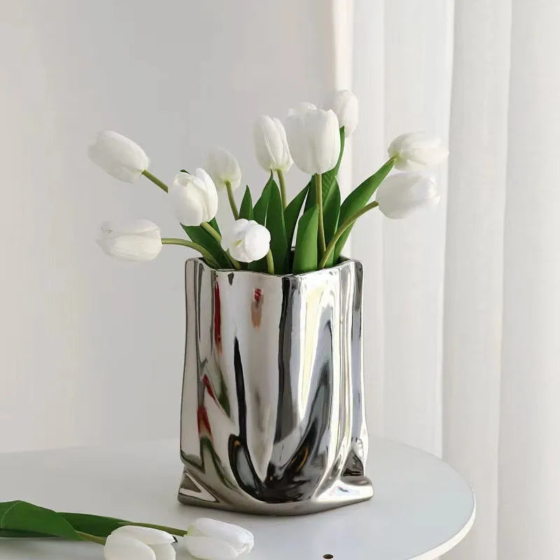 Silver Ceramic Flower Vase