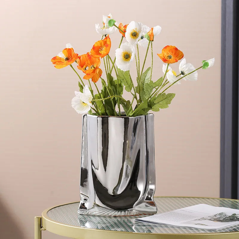 Silver Ceramic Flower Vase